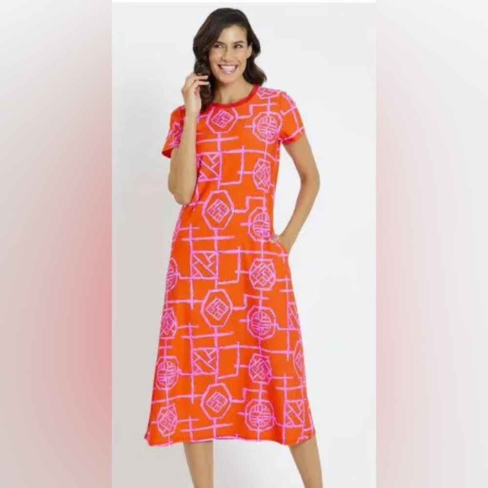 JUDE CONNALLY ALEXANDRA DRESS JUDE CLOTH BAMBOO LATTICE APRICOT LIGHT PINK